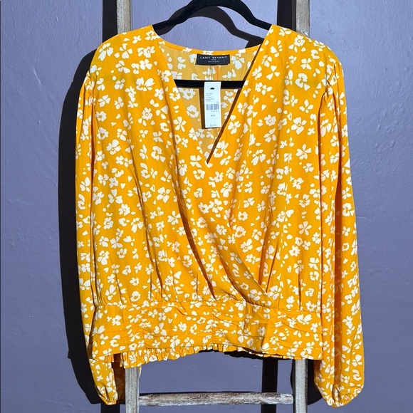 Lane Bryant Mustard Floral Wrap Blouse - Picture 1 of 6